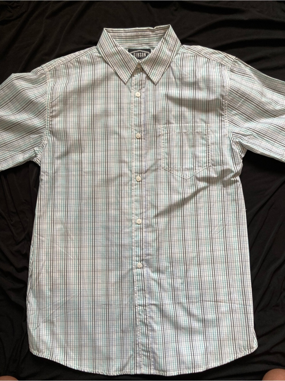 Gibson Short Sleeve Plaid Button-Up Shirt - Light Blue & Green